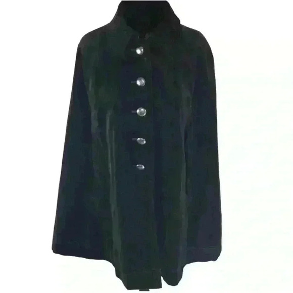 Vintage Nine West Velvet Cape/Wrap Size S Dark Green Button front Oversized Fall - Picture 2 of 15